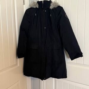 Andrew Marc Women's Black Parka Coat With Fur Hoodie Size Large L